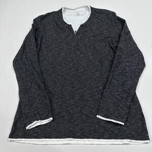 INC Shirt Mens L Gray Long Sleeve Henley Layered Look Grunge Hot Guy 100% Cotton